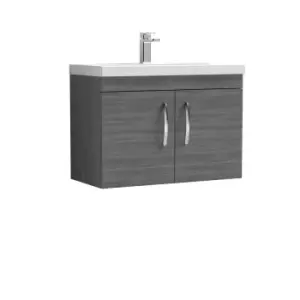 image of Nuie Athena 800 Wall Hung 2-door Vanity & Thin-edge Basin - Grey Woodgrain