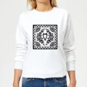 Image of Black Cut Heart Pattern Heart Womens Sweatshirt - White - 5XL