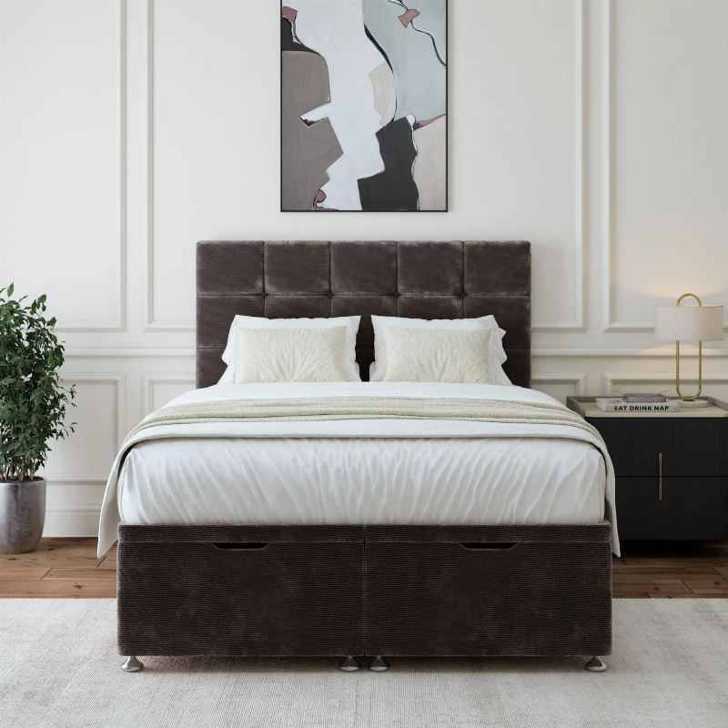 Image of Bedmaster Bedmaster Chenille Ottoman Divan Base And Square Headboard in Charcoal Size: Super King Charcoal Super King Unisex 7867868408149
