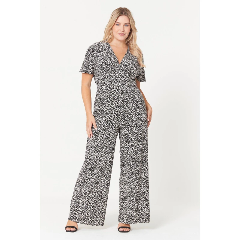 Image of Be You Mono Wide Leg Printed Jumpsuit - Black 8
