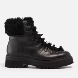 Image of Grenson Nettie Shearling-Trimmed Leather Hiking-Style Boots - UK 3