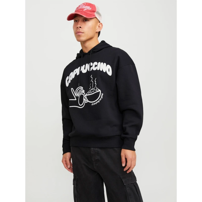 Image of Jack and Jones Graphic Cappuccino Print Hoodie Mens - Black S