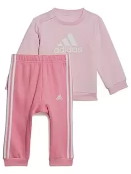 Image of adidas Infants Badge Of Sport Crew & Jog Pant Set - Pink, Size 12-18 Months