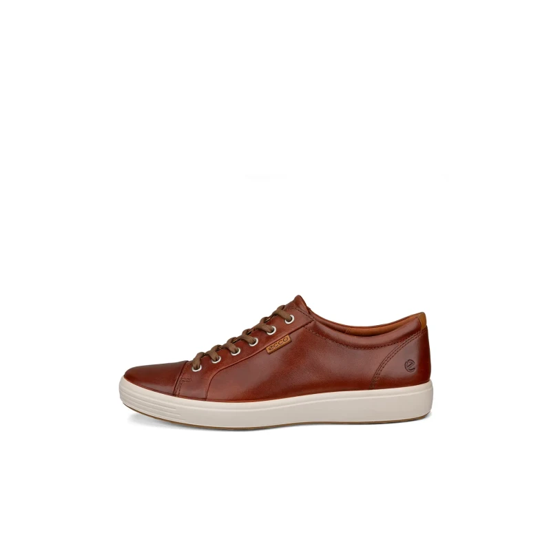 Image of Ecco Soft 7 430004 Leather Mens Low Top Trainers - Cognac - Size:UK 10