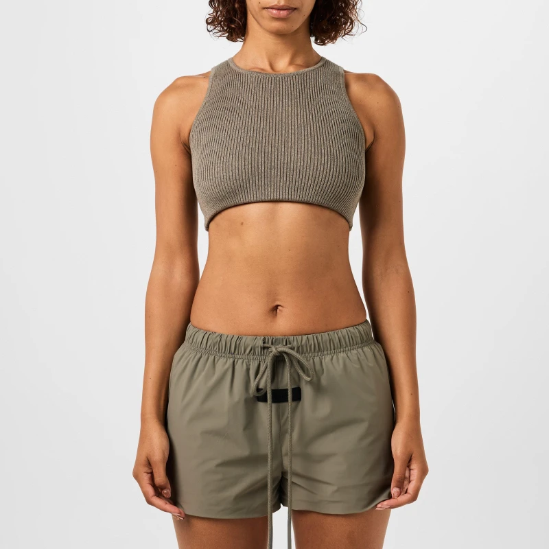 Image of Fear Of God Essentials Logo Patch Ribbed Crop Top Heather Grey female 10 (S)