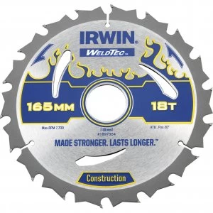 Image of Irwin Weldtec Construction Saw Blade 165mm 18T 30mm