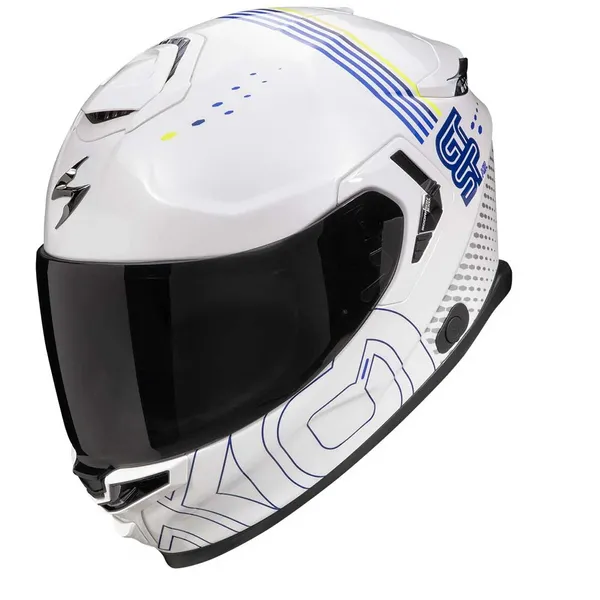 Image of Scorpion EXO-GT SP AIR Techlane White Blue Neon Yellow Full Face Helmet Size L