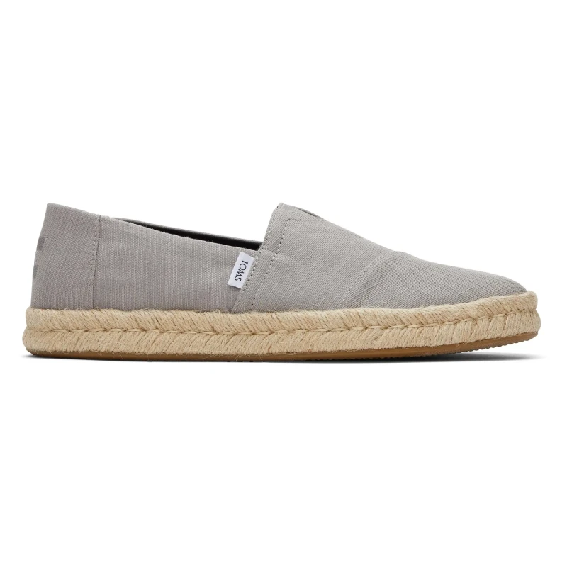 Image of TOMS Mens Alpargata Rope 2.0 Slip Ons Drizzle Grey Recycled Cotton Slubby Woven, 8