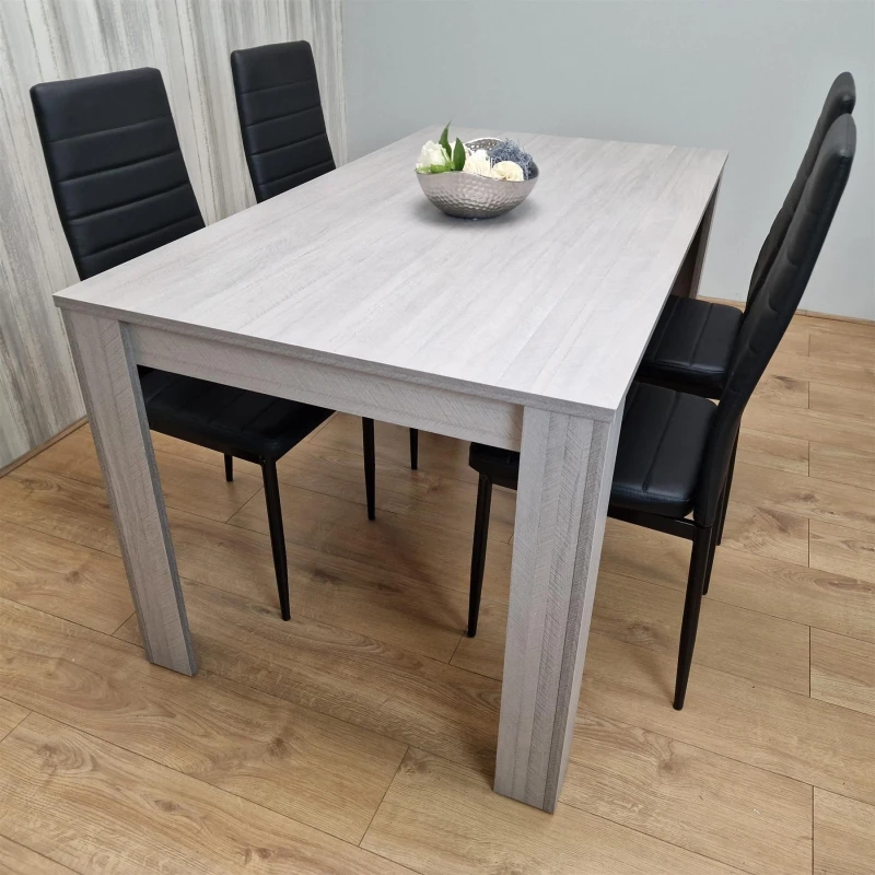 Image of KOSY KOALA Dining Table and 4 Chairs Grey 4 Black Leather Chairs Wood Dining Set Furniture Arrow Grey 140 + 4 Black Metal Chairs