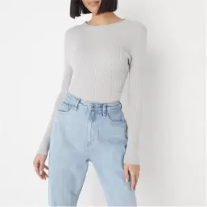 Missguided Crew Neck Rib Knit Top - Grey