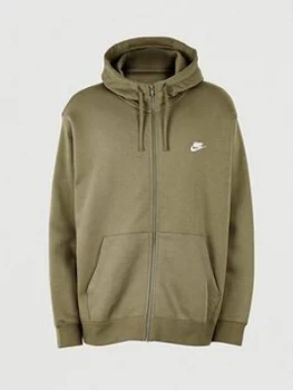 Image of Nike NSW Club Plus Size Full Zip Hoodie - Khaki, Size 3XL, Men