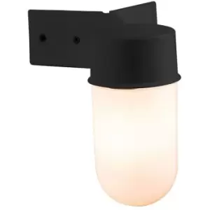 1 Light Outdoor Wall Light White Glass, Black Polycarbonate IP44, E27 - Endon