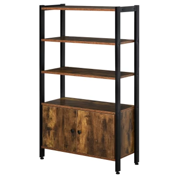 Image of HOMCOM Industrial Bookshelf, Storage Cabinet with 3-Tier with Doors, for Home Office, Living Room Rustic Brown AOSOM UK
