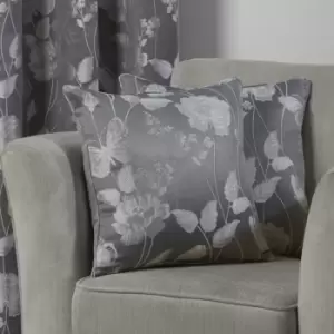 Image of Emma Barclay - Butterfly Meadow Floral Jacquard Cushion Cover, Silver, 43 x 43 Cm