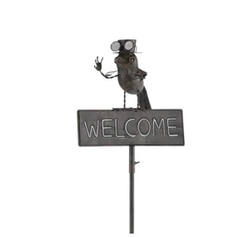 Image of Minster Bird "welcome" Garden Stake - Metal - L8 X W11 X H53 Cm