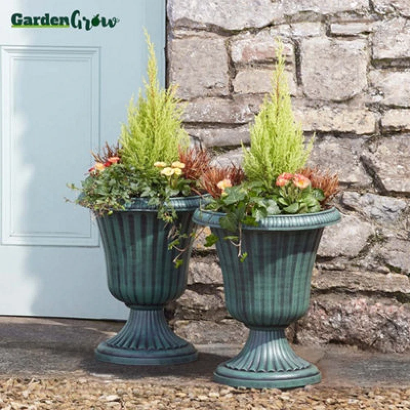 Image of Garden Gear Garden Urn Patio Planter Outdoor & Indoor Large Flower Plant Pots, Set Of 2 (Bronze)