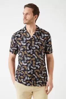 image of Mens Black Swirl Print Viscose Revere Shirt