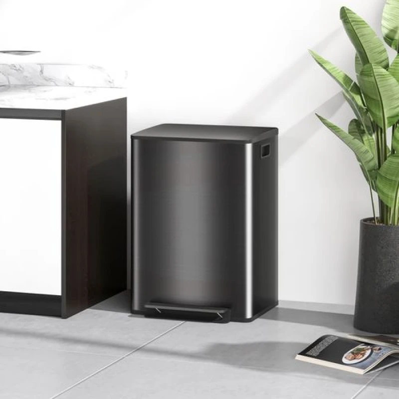 Image of HOMCOM 2 x 30L Double Kitchen Bin, Pedal Bin with Soft-Close Lid, Black 851-037V03BK