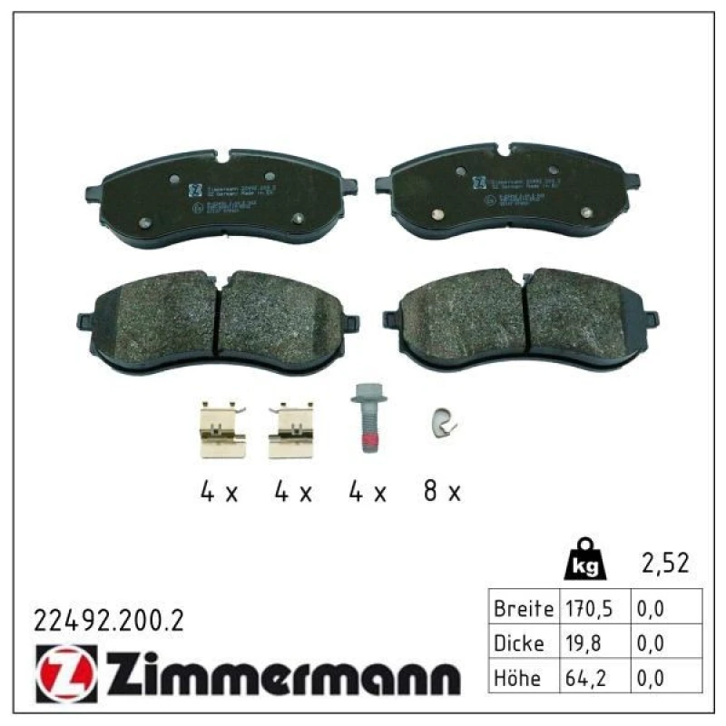 Image of ZIMMERMANN Brake pad set ZIMMERMANN 22492.200.2