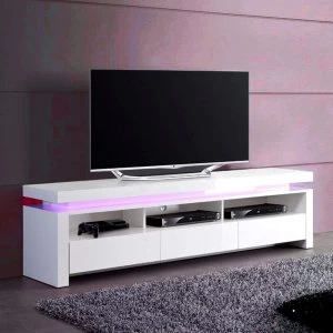 image of Evoque LED TV Unit in White High Gloss with 3 Touch Open Drawers