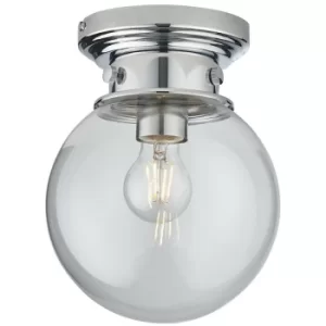 Image of Endon Cheswick Semi Flush Ceiling Light Chrome, Clear Glass Globe Shade, IP44