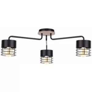 Image of Keter Casa Multi Arm Semi Flush Ceiling Light Black, Wood, 70cm, 3x E27