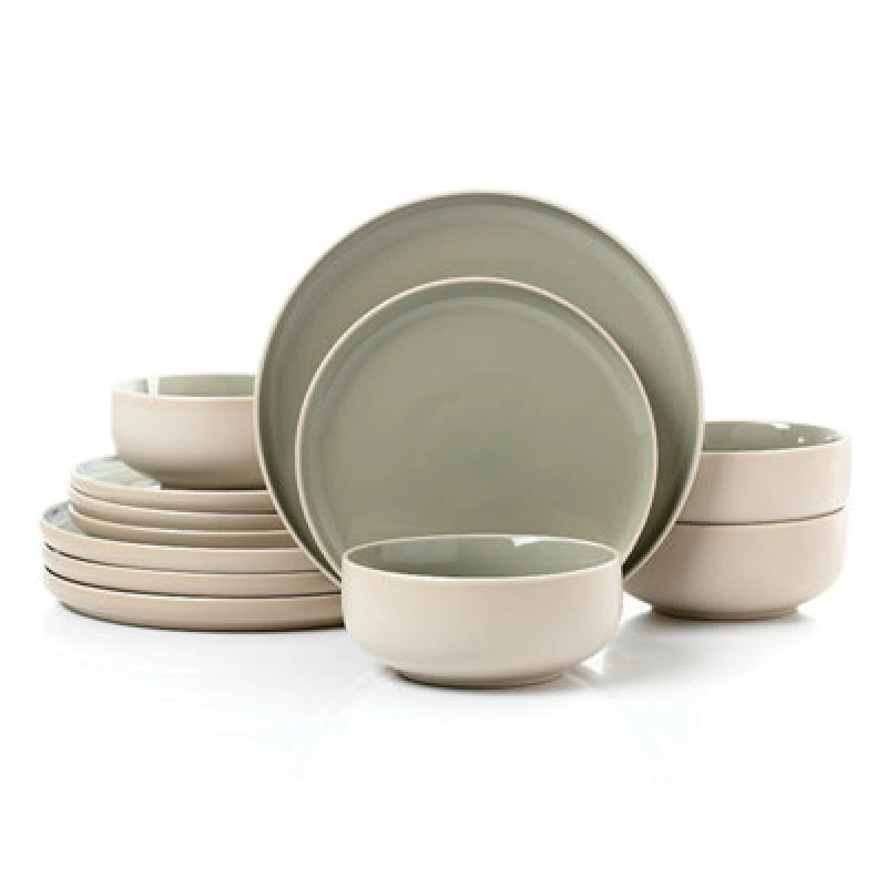 Image of Waterside 12Pc 2Tone Matt & Shiny Green Plates 6321