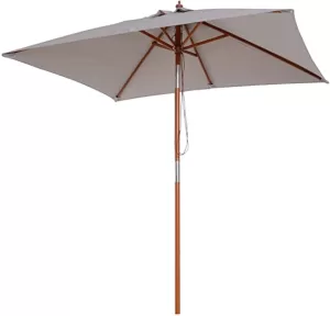 Image of Outsunny Wooden Patio Umbrella Market Parasol Outdoor Sunshade 6 Ribs Brown Green