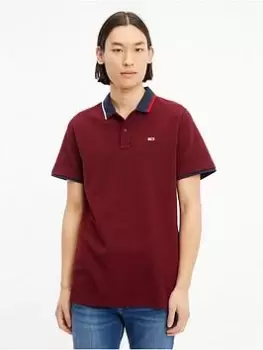 Image of Tommy Jeans Tjm Reg Flag Neck Polo Shirt - Dark Red, Dark Red, Size 2XL, Men
