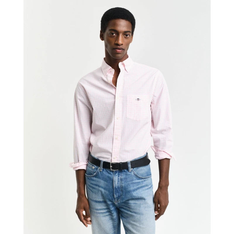 Image of Gant Regular Fit Gingham Poplin Shirt Light Pink male S
