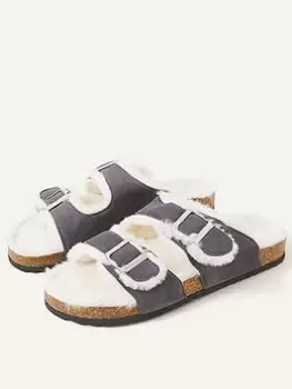 Image of Accessorize Double Strap Fur Lined Footbed, Black, Size 37, Women
