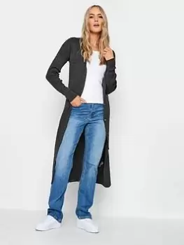 Image of Long Tall Sally Charcoal Longline Rib Button Cardigan, Grey, Size 14-16, Women