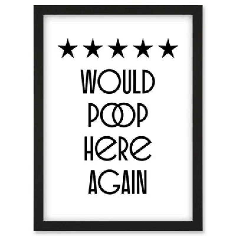 Image of Artery8 Funny Toilet Review Sign Five Stars Would Poop Here Again Funny Bathroom Wall Art Decor Wall Art Print - A4 Size