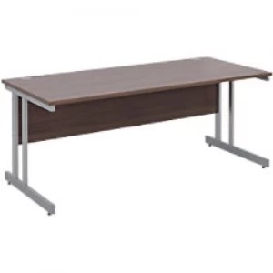 image of Rectangular Straight Desk with Walnut MFC Top and Silver Frame Cantilever Legs Momento 1800 x 800 x 725 mm