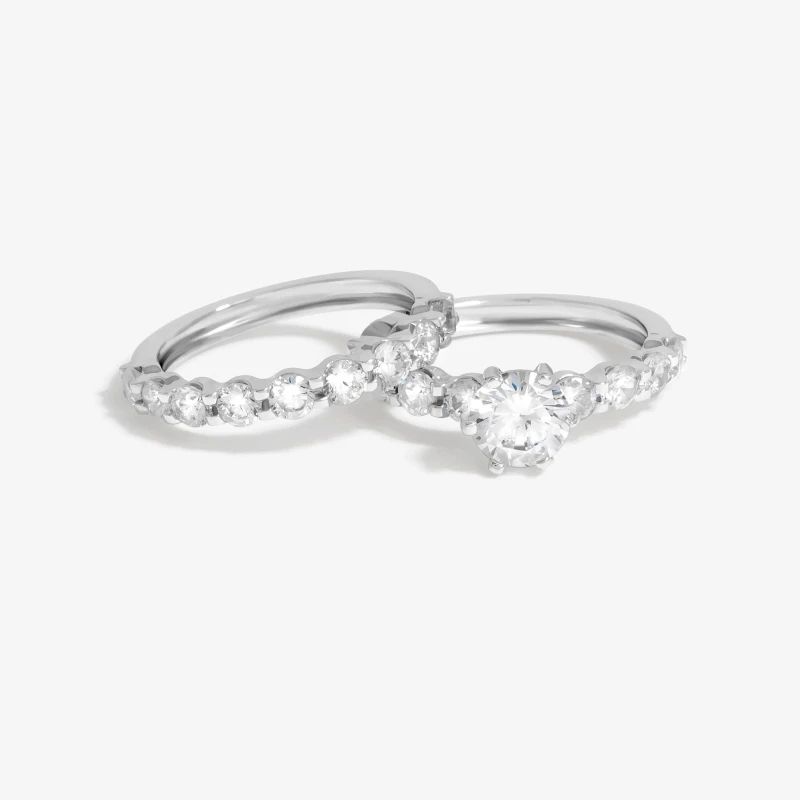 Image of Jon Richard Rhodium Plated Cubic Zirconia Double Band Engagement Ring Silver female