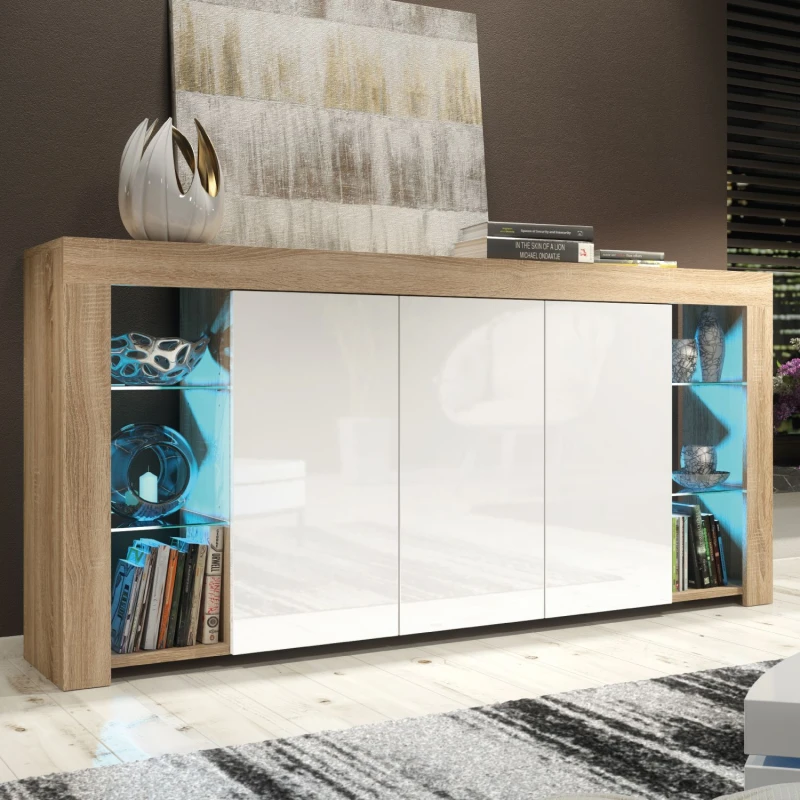 Image of Creative Furniture Eden Sideboard 164cm - A Sophisticated and Spacious Cabinet with Gloss Doors and LED Lights Light Oak