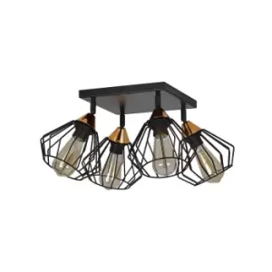 image of Vesta Black Multi Arm Semi Flush Ceiling light Wire Shades 4x E27