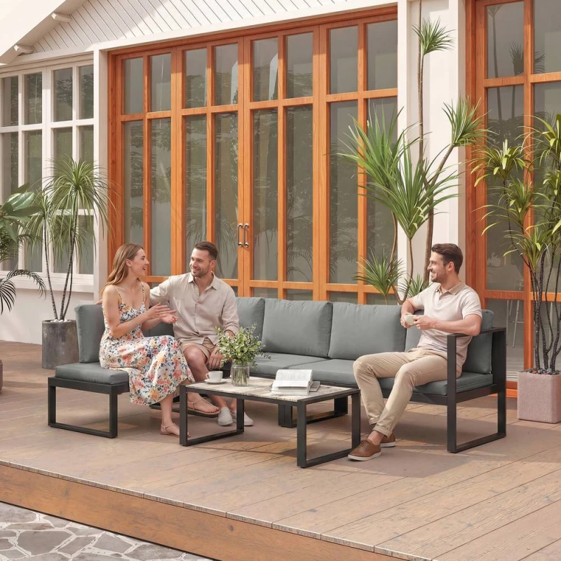 Image of OUTSUNNY Garden Sofa Set with 2 Loveseats, Armless Chair, Coffee Table in Dark Grey Dark Grey Unisex