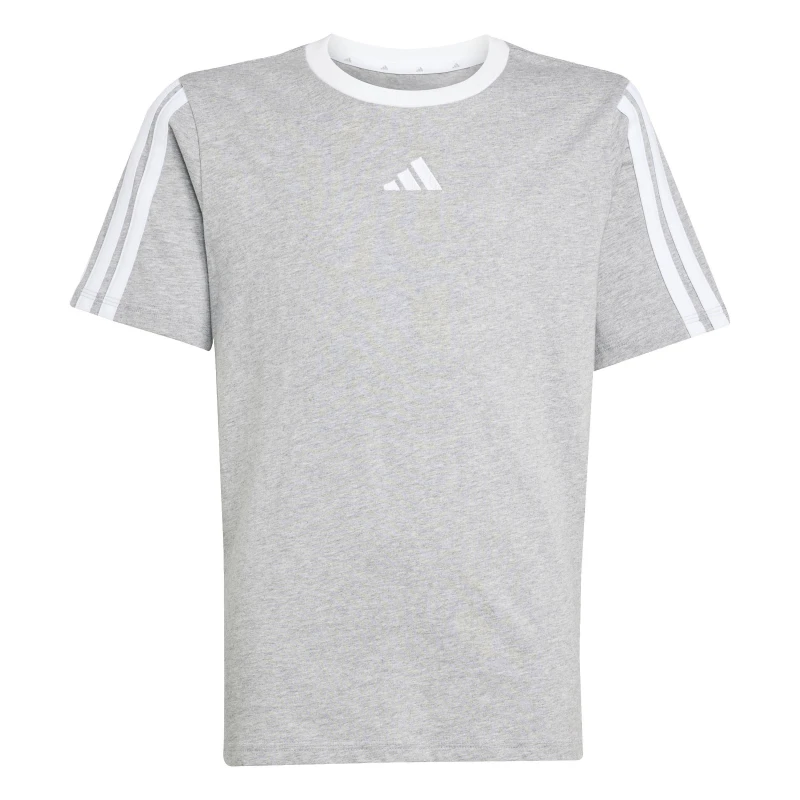 Image of adidas Essentials 3 Stripe T-Shirt Junior Girls Grey/White female 11-12 Years