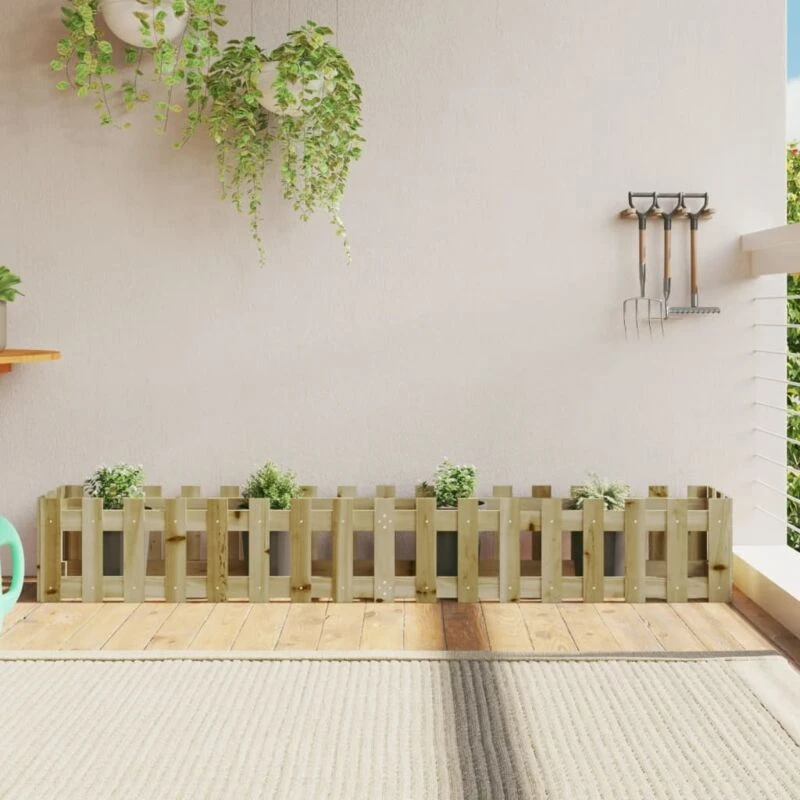 Image of vidaXL Garden Raised Bed w/ Fence Design 200x30x30 cm, Brown 832506