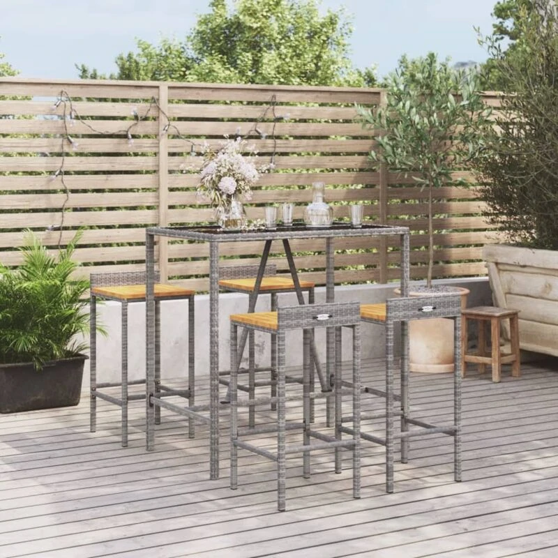 Image of VIDAXL Vidaxl - 5 Piece Garden Bar Set Grey Poly Rattan& Solid Wood Acacia 8720845880583