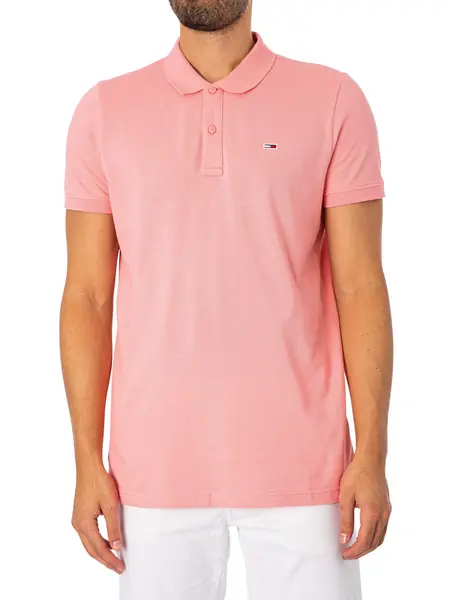 Image of Tommy Jeans Slim Placket Polo Shirt Tickled Pink XL