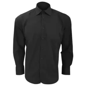 Image of SOLS Mens Brighton Long Sleeve Fitted Work Shirt (XXL) (Black)