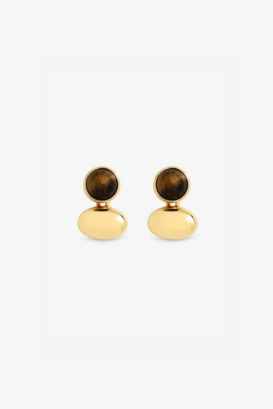 Image of Jon Richard Womens Gold Plated Tigers Eye & Polished Drop Earrings Gold Female One Size