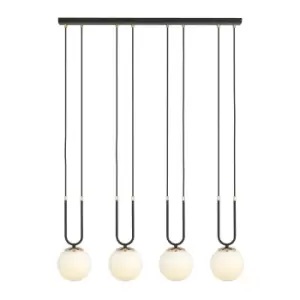 image of Glam Black Globe Bar Pendant Ceiling Light with White Glass Shades, 4x E14