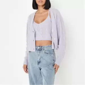 image of Missguided Cable Cardigan Co Ord - Purple