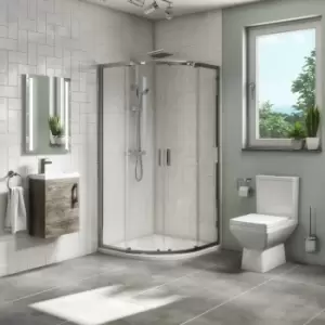 image of 900mm Quadrant Shower Suite with Grey Wood 400mm Wall Hung Vanity Unit Toilet & Tray - Ashford