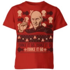 Image of Star Trek: The Next Generation Make It So Kids Christmas T-Shirt - Red - 11-12 Years