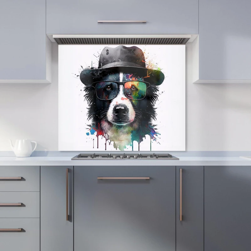 Image of Warren Reed - Designer Border Collie Dog Splashart Kitchen Splashback Size: 600mm x 750mm Multicolor Unisex 600mm x 750mm