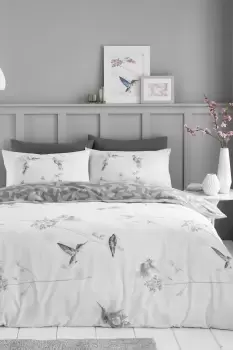 Image of Hummingbird Reversible Duvet Set - Size: Double - Grey - Print